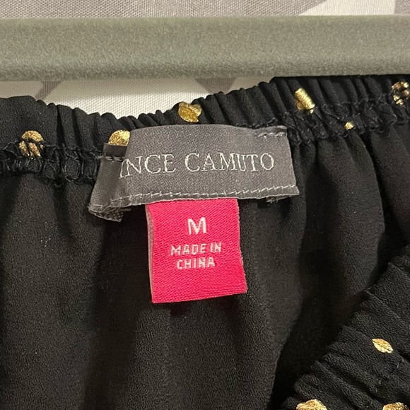 Vince Camuto Black and Gold Foil Polka Dot Blouse Ruffle Sleeves NEW with Tags - Picture 5 of 5